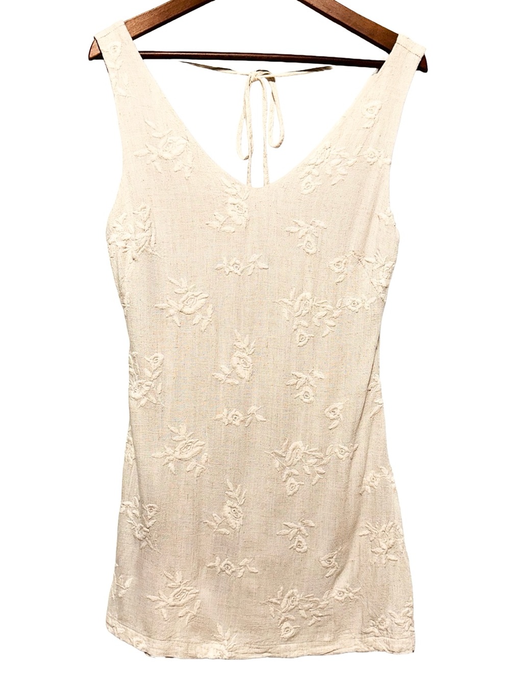 Black Tape Embroidered Linen Blend Sleeveless Mini Dress Cream M